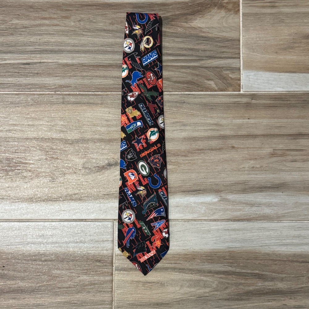 Vintage 1994 Ralph Marlin NFL Team Logos All Over Print Tie Mens Football USA